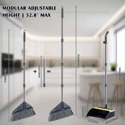 Heavy Duty Broom And Dustpan Set With Extended Handle For Fast Outdoor Cleanup Built Tough to handle dry leaves and debris.