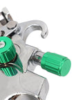 Close-up of green adjustment knobs on Professional Grade Hvlp Paint Sprayer Kit With Six Hundred Mil Gravity Tank And Three Nozzle Heads.