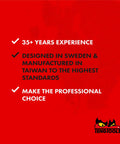 Red graphic with text: 35+ years experience, designed in Sweden, manufactured in Taiwan, make the professional choice, Teng Tools logo.