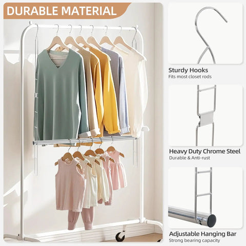 Expandable Dual Closet Rod, Space Saving Wardrobe Extender, Absolute Game Changer Clothes Hanger Bar, Slick Chrome Hanging Organizer 2 Pack For Cramped Closets And Mini Bedrooms