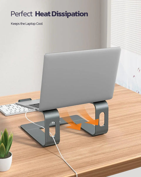 All Aluminum Laptop Stand For Desk Setup With Ventilated Cooling Detachable Ergonomic Riser Anti Slip Notebook Holder in use