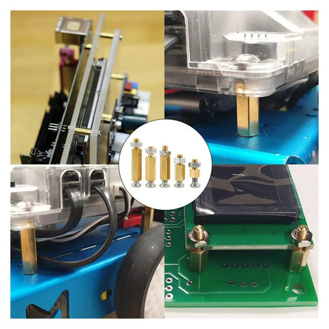 Brass Board Rack Stud Kit With Hex Spacers And M3-M6 Threaded Nuts For PC Motherboard Mounts 28mm Cap Includes Brass And 304 Stainless Steel Nuts 5Pcs Easy Hot Melt Knurl Inserts For DIY Electronics installed on PCB and chassis