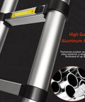Beefy 15 Foot Aluminum Telescoping Ladder With Hooks And Stabilizer close-up of thick aluminum alloy build, EN131 Certified