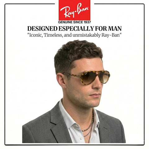 RB4125 Pilot Shape Non Polarized Sunglasses For Men With Included Eyewear Kit Ideal For Formal And Casual Wear Clear Gradient Brown Lenses Everyday Street Ready Style With Modern Edge on model
