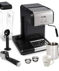 Your New Favorite Hustle Free Automatic Espresso And Cappuccino Maker Featuring Boss Level 15 Bar Pressure And Thermal Heating For Truly On Point Lattes In Silver And Black with accessories