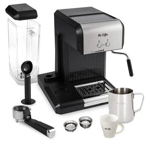 Your New Favorite Hustle Free Automatic Espresso And Cappuccino Maker Featuring Boss Level 15 Bar Pressure And Thermal Heating For Truly On Point Lattes In Silver And Black with accessories