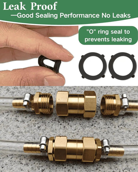 Heavy Duty Brass Garden Hose Female To Female Adapter For Leak Proof Connections, Double Female Three Quarter GHT Connector For Sprinklers, Irrigation, RV And Pool Use, Fits Most Hoses With Precision Threads, brass O-rings shown