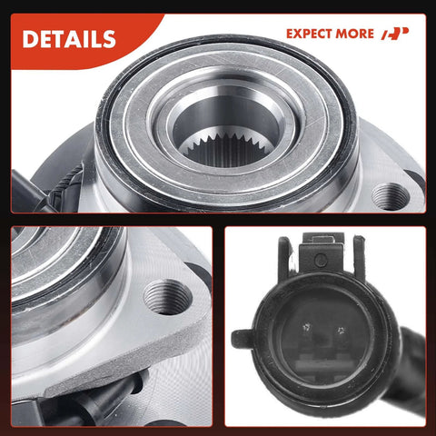 Close-up of 2 Pack Front Wheel Bearing And Hub Assembly For Ford F-150 And F-250 7-Lug ABS 4WD 1997-2004 Heavy Duty Roller Bearing