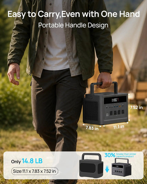 Person carrying Go To 1000W Solar Generator With 2000W Peak, 576Wh LiFePO4 Battery Portable Power Station with one hand