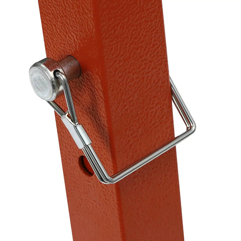 Close-up of the locking mechanism on the Heavy Duty Portable Welding Table Built Tough With A Rock Solid 1000 Lb Load.