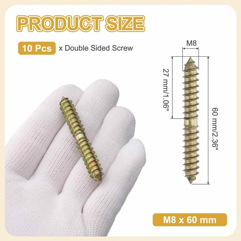 No Fuss Quality Heavy Lifters Double Ended Screws M8 X 60mm Carbon Steel Hanger Bolts Zinc Coated in hand for reference.