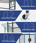 Heavy Duty Rolling Sports Equipment Organizer Rack With Wheels For Garage And Home Gym Keeps Balls Gear Bins Baskets And Hooks
