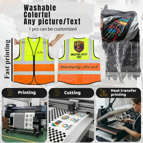 Hella High Visibility Safety Vest Featuring Fully Customizable Team Logos And Heavy Duty Reflective Strips Perfect For Construction Crews And Night Shifts with vibrant colors and reflective stripes.