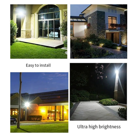 JUDYSSY Led Flood Light Pir Motion Sensor 50W shining brightly in outdoor garden scenes, showcasing easy installation and high brightness.