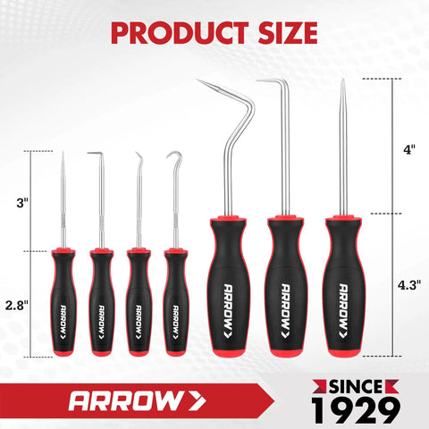 7 Piece Hook And Pick Set With Long And Mini Precision Picks 4 Small Hooks And 3 Large Hooks Carbon Steel Tools Includes Grab And Go Storage Bag For Easy Transport And Quick Access. product size image showing 3 to 4.3 inch picks