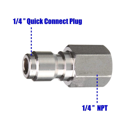 Metal pressure-washer quick-connect coupler, 1/4 in plug to 1/4 in NPT fitting