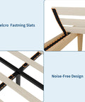 Queen Wood Platform Bed Frame With Solid Wooden Legs And Heavy Duty Slat Support For A Room Refresh Clean Slick Lines Natural Finish Space Saving Setup That Brings Chill Vibes And Hella Comfort All Through The Night showcasing velcro fastening slats and noise-free design.