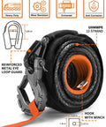 Heavy Duty 9/16 Inch 76 Foot Synthetic Winch Rope Kit with hook, isolator, and rubber stopper, 35000 lbs UHMWPE for off-road recovery.