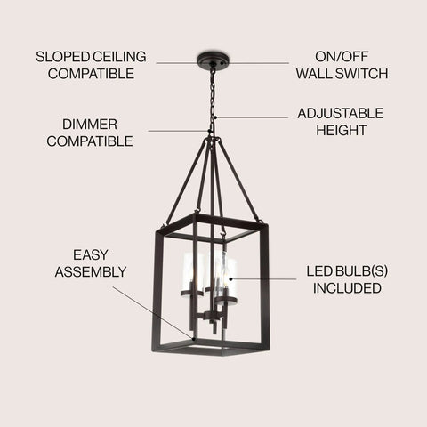 Oil Rubbed Bronze 12 Inch 3 Light Lantern Pendant LED Ceiling Light for Foyer Kitchen Island and Entryway with Clear Glass Shade