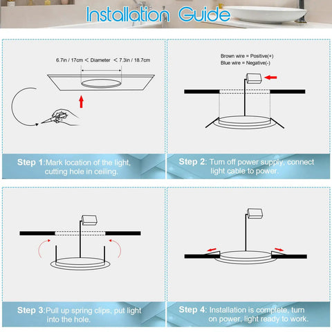 Ultra Thin 7 Inch LED Recessed Ceiling Light With Junction Box 3000K Warm White 18W Panel Can Lights Downlight 1500 Lumens High Brightness No Brainer Install 6 Pack