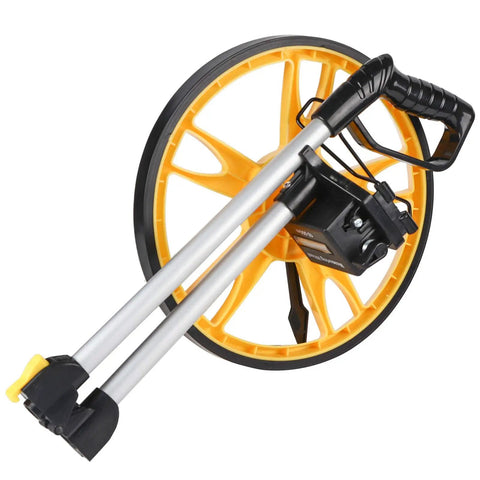 Badafaci Rolling Measuring Wheel, Foldable Handle with a yellow wheel and durable handle, ideal for precise distance measurements.
