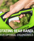 Close-up of ergonomic rotating rear handle on 24V Cordless 22 Inch Laser Cut Hedge Trimmer Tool Only With Dual Action Steel Blades