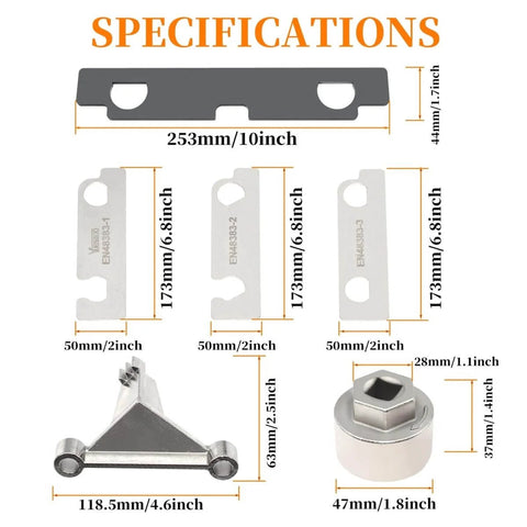 Camshaft Retaining And Alignment Timing Tool Kit For General Motors Vehicles, detailed specifications and component sizes.