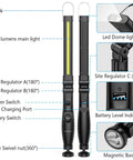 Dual COB And Flashlight LED Work Light 800 Lumen Front, 150 Lumen Top, Foldable Rechargeable With Magnetic Base diagram