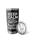 Black insulated tumbler with 'Keep Calm and Catch the Next Thermal' text, lid off. Glider Pilot Insulated Stainless Steel Tumbler For Sailplane Club Members Double Wall Vacuum Keeps Drinks Hot Or Cold Ideal For Towplane Launches Final Glide Focus Training Schools And Weekend Aero Tow Crews.