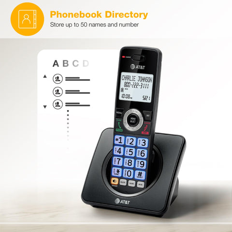 Top Shelf Five Handset Landline Phone System That Straight Up Blocks Spam Calls features a directory for 50 names and numbers.
