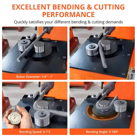 Dope 3000W Electric Hydraulic Rebar Bender Up To 1.3 Inch Heavy Duty Steel Rope Bending Machine operating with rebar diameter 1/4 to 1 inch.