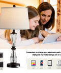 Three Way Dimmable Touch Control Glass Table Lamps Set Of Two With USB Ports And AC Outlet, 26 Inch Bedside Lamp with family