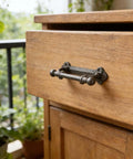 Cast Iron Barn Door Handle 2 Pack Rustic Vintage Style installed on wooden cabinet