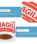 Fragile Red Shipping Labels With High Visibility And Strong Adhesive, Paper Warning Stickers On Rolls For Small Business Packaging