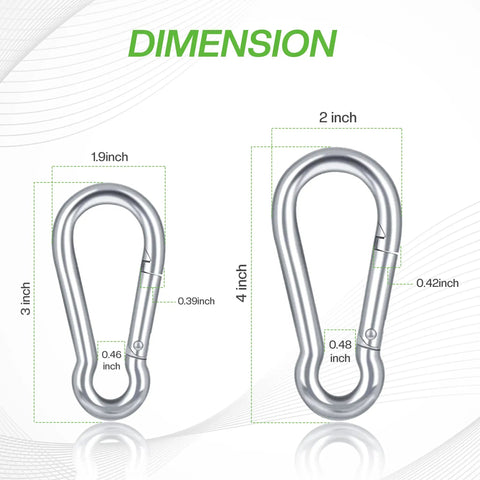 Dimensions of Heavy Duty 316 Stainless Steel Carabiners 3 Inch Spring Snap Hooks For Gym And Outdoor Use, Marine Grade Clip Pack Of 4