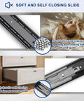 Close-up view of a Pair Of 24 Inch Soft Close Drawer Slides With Ball Bearing Full Extension For Dresser Drawers Side Mount Heavy Duty Black Glides For Smooth Quiet Opening And Closing