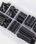 DIP IC Socket Adapter Kit With 6 8 14 16 18 20 24 28 Pin Sockets Solder Type Connector Set in storage box