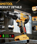 Cordless Rivet Nut Gun For 20V Max Batteries Tool Only showing brushless motor and LED light, mode settings displayed