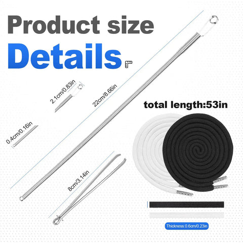 8 Piece Drawstring Replacement Cords Set With Three Drawstring Threader Tools Black And White For Sweatpants Shorts Hoodies
