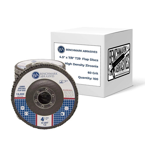 High Density Zirconia Type 29 Flap Discs 4-1/2 Inch 60 Grit For Angle Grinder 100 Pack Pro Grade Jumbo Sanding Discs For Grinding Finishing Deburring Edge Chamfering And Rust Removal