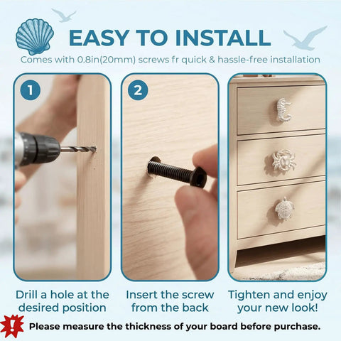 Six Ocean Themed Cabinet Knobs Set With Cast Iron Drawer Pulls For Dresser And Cupboard Includes Screws coastal knobs on drawer, with 20mm screws