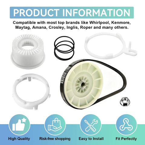 Washer Pulley Clutch Kit And 21 Inch Drive Belt Replacement For Whirlpool Kenmore Maytag Washers Fits WTW5000DW1