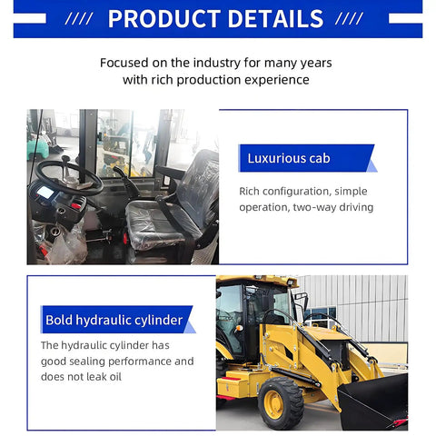 Compact Backhoe Loader Tractor 4x4 Do It All Digger And Loader For Backyard Gardening Farmland Small Construction Projects And Daily Property Maintenance Workhorse with interior view of luxurious cab and bold hydraulic cylinder