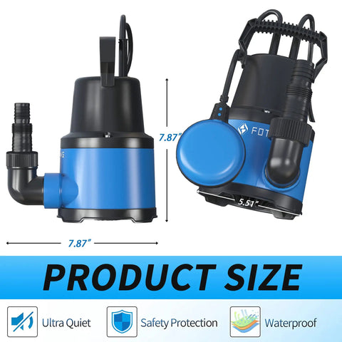 Half HP Submersible Sump Pump With Float Switch 2535 GPH Water Pump For Pool Draining Ponds Basements Portable Utility Pump