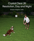 Man playing fetch with dog at night under Outdoor Floodlight Security Camera With 360 Degree Pan And Tilt, 2K Video, AI Detection