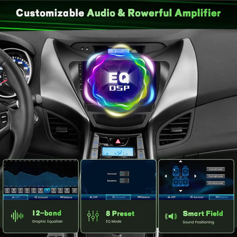 Hyundai Elantra 2011 2012 2013 Android Car Stereo With 9 Inch Touch Screen Slick Dash Kit Wireless CarPlay And Android Auto GPS.