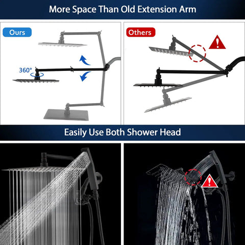 Comparison of 10 Inch Rainfall Shower Head With 16 Inch Adjustable Extension Arm And Handheld Combo in oil rubbed bronze.
