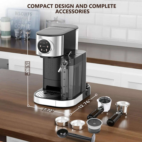 Barista-Grade 3-In-1 20 Bar Espresso Machine For Home Use With Dual Boiler And Automatic Milk Frother, accessories displayed