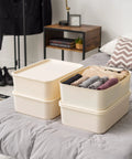 15 Quart Plastic Storage Bins With Lids 4 Pack Stackable Organizer Bins For Kitchen Bathroom And Bedroom Off White Space Saving Totes For Home Organization And Easy Decluttering