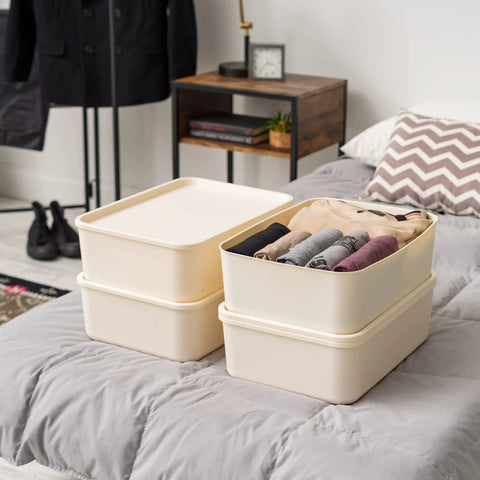 15 Quart Plastic Storage Bins With Lids 4 Pack Stackable Organizer Bins For Kitchen Bathroom And Bedroom Off White Space Saving Totes For Home Organization And Easy Decluttering